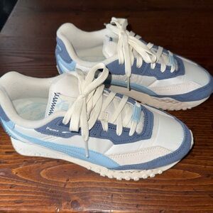 Puma White and Light Blue Athletic Shoes